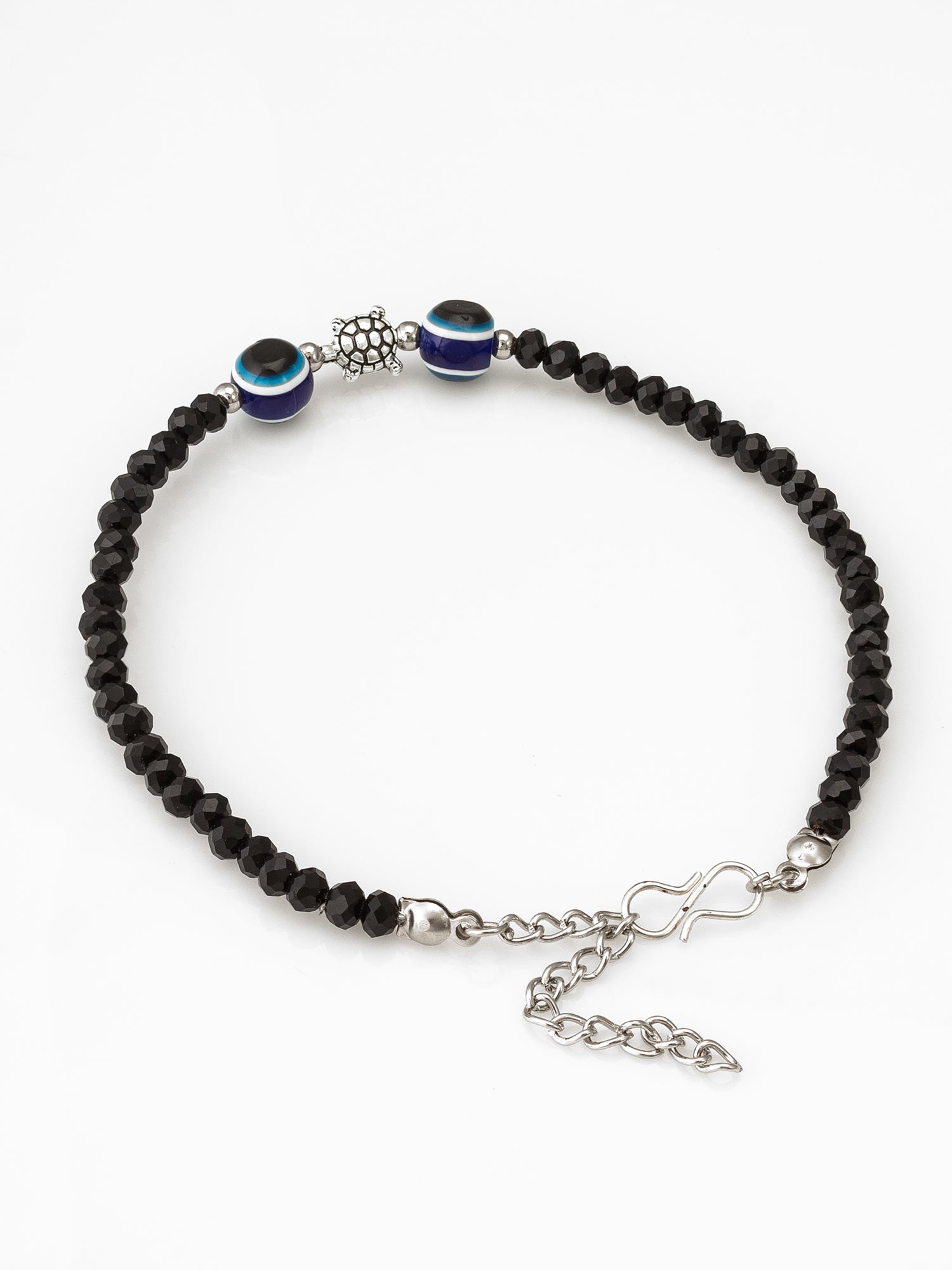 Aadita Turtle Charm Evil Eye Black Beaded Anklet Pair
