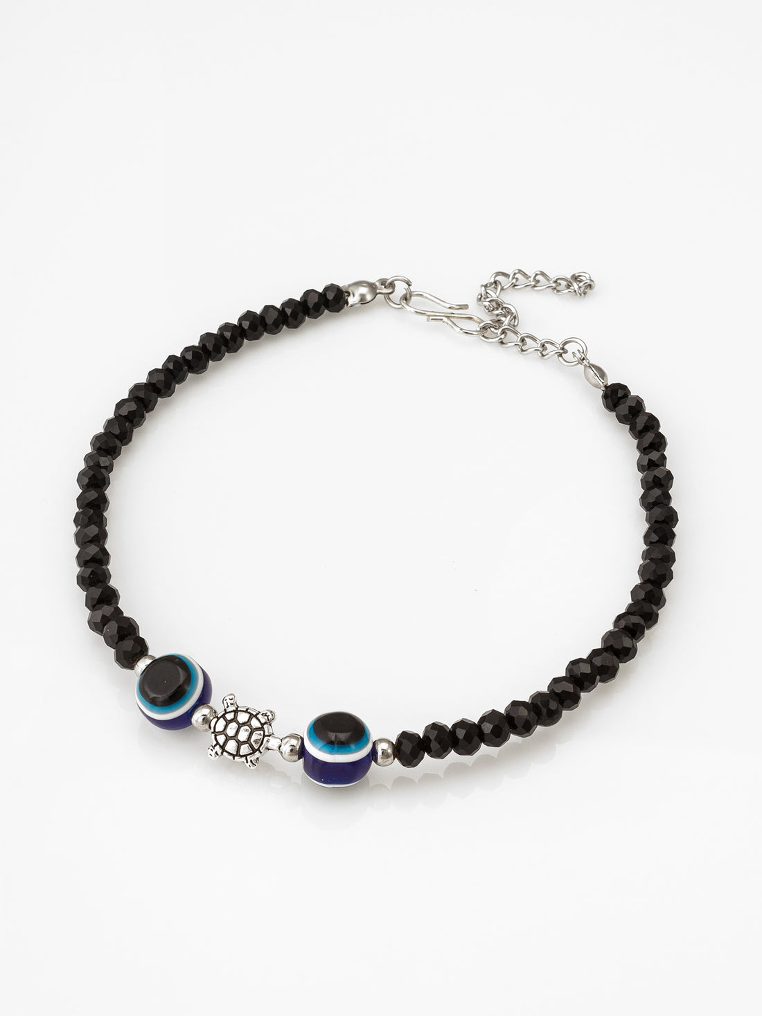 Aadita Turtle and Evil Eye Black Beaded Single Anklet