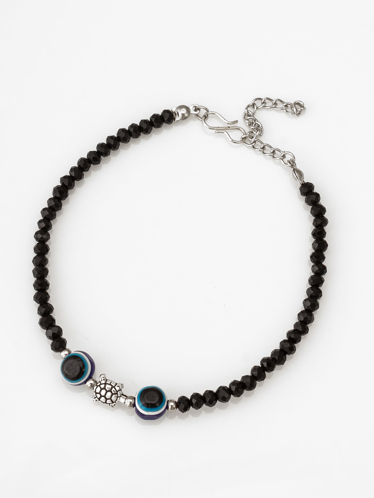 Aadita Turtle and Evil Eye Black Beaded Single Anklet