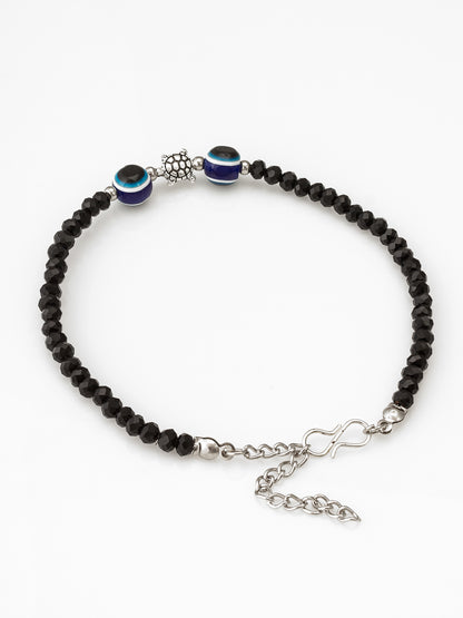 Aadita Turtle and Evil Eye Black Beaded Single Anklet