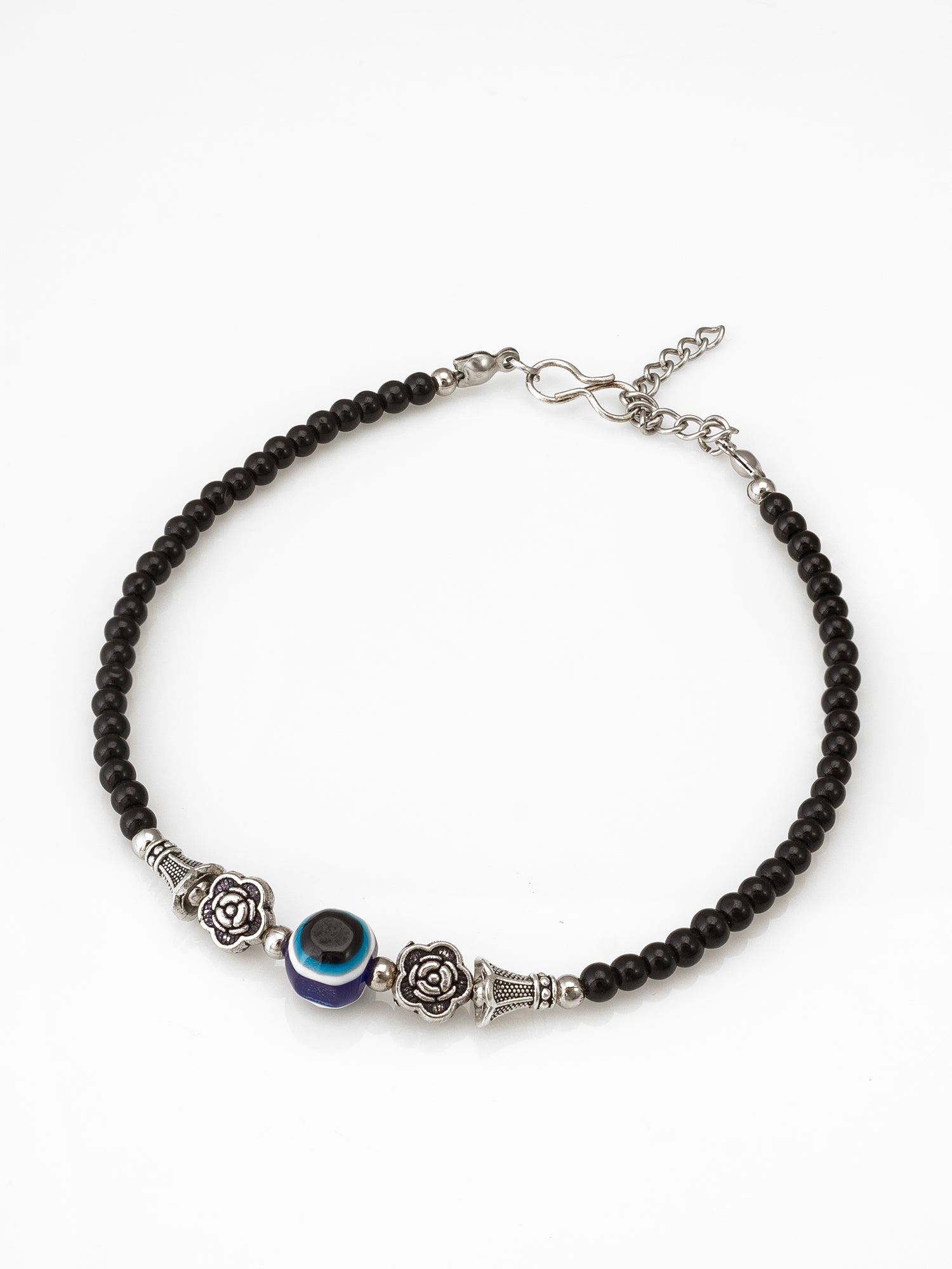 Aadita Rose Charm Evil Eye Single Black Anklet