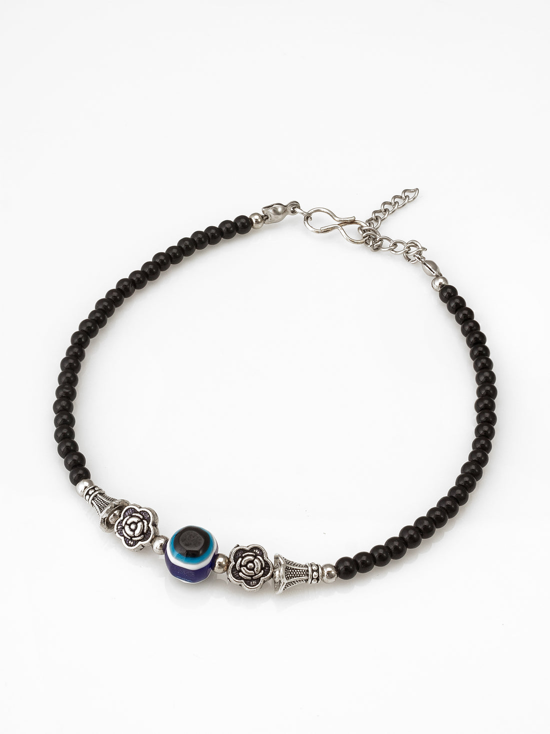 Aadita Rose Charm Evil Eye Single Black Anklet