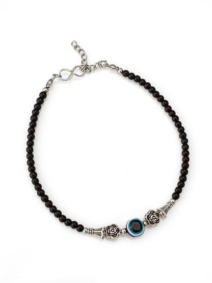 Aadita Rose Charm Evil Eye Single Black Anklet