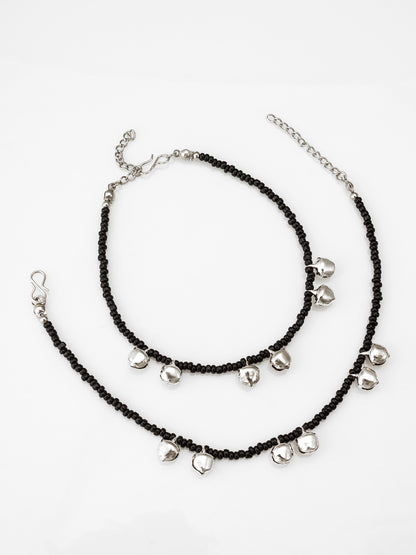 Aadita Ghungroo Embellished Black Seed Bead Anklet Pair