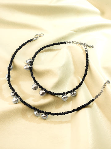 Aadita Ghungroo Embellished Black Seed Bead Anklet Pair