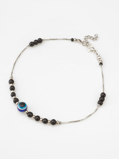 Aadita Evil Eye Black Bead Silver-Tone Anklet