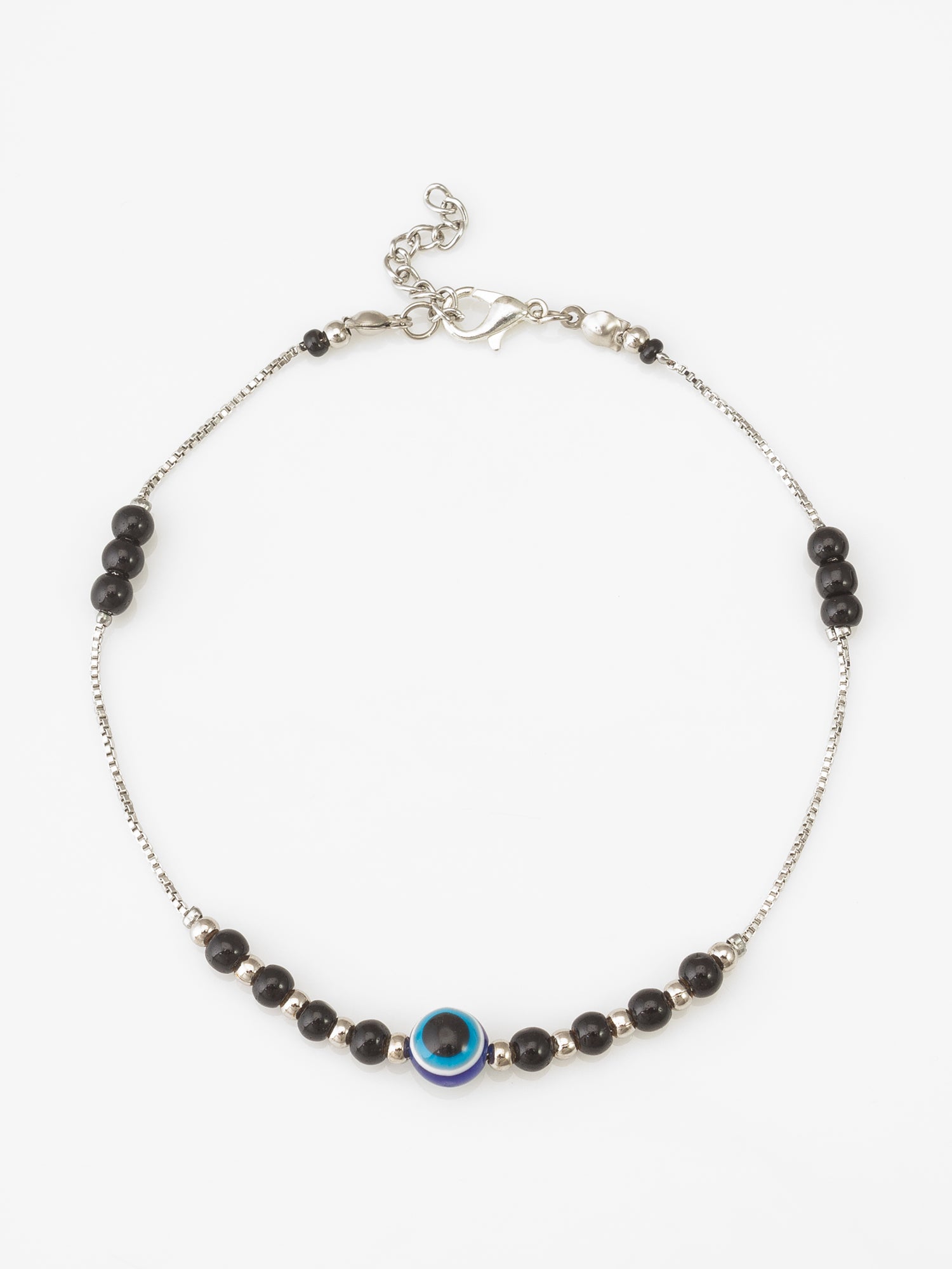 Aadita Evil Eye Black Bead Silver-Tone Anklet