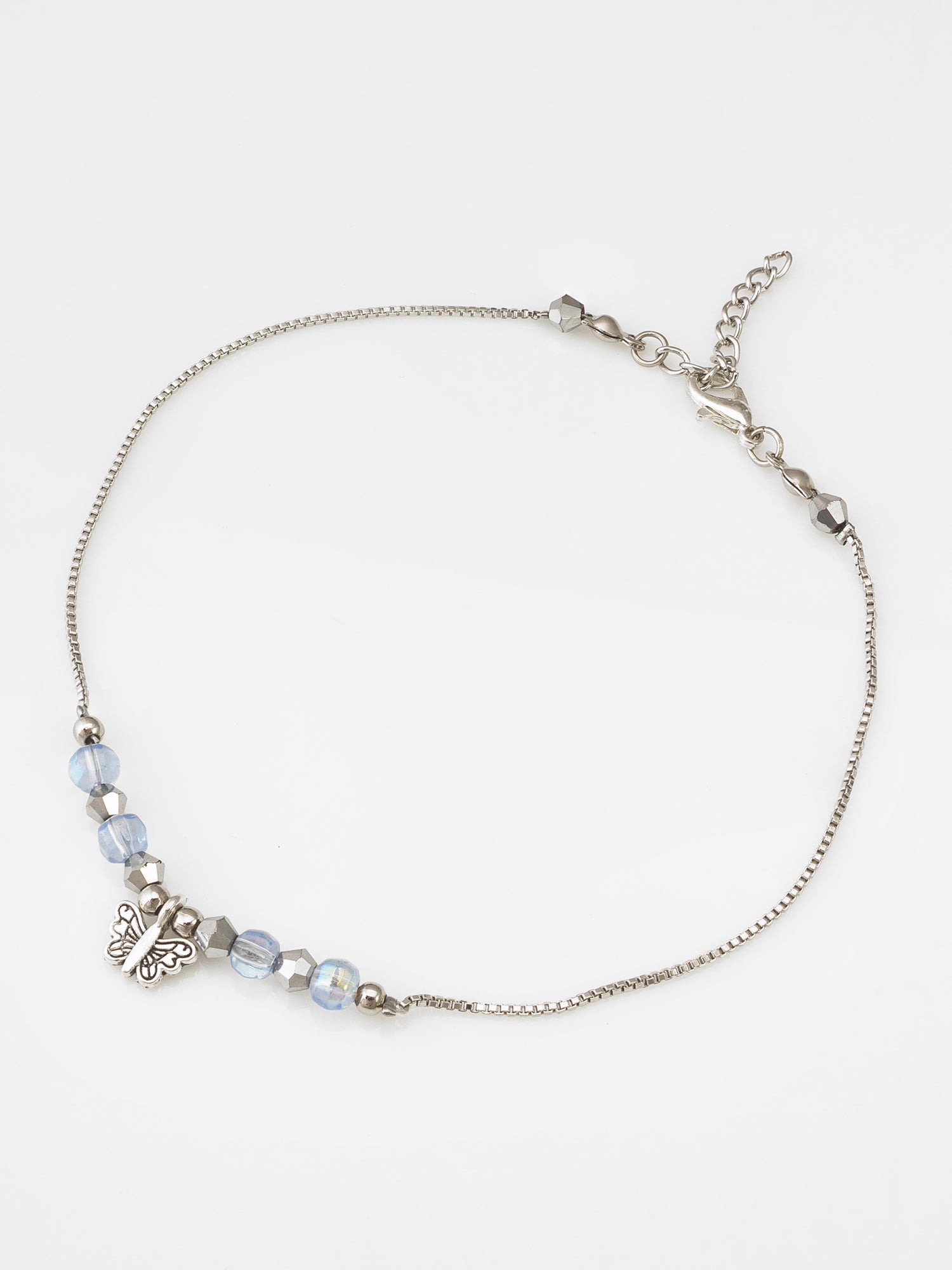 Aadita Blue Crystal Butterfly Charm Anklet