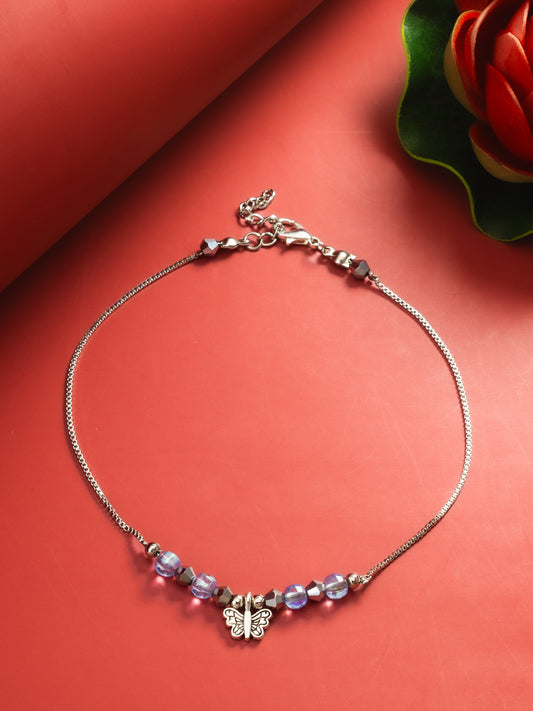 Aadita Blue Crystal Butterfly Charm Anklet