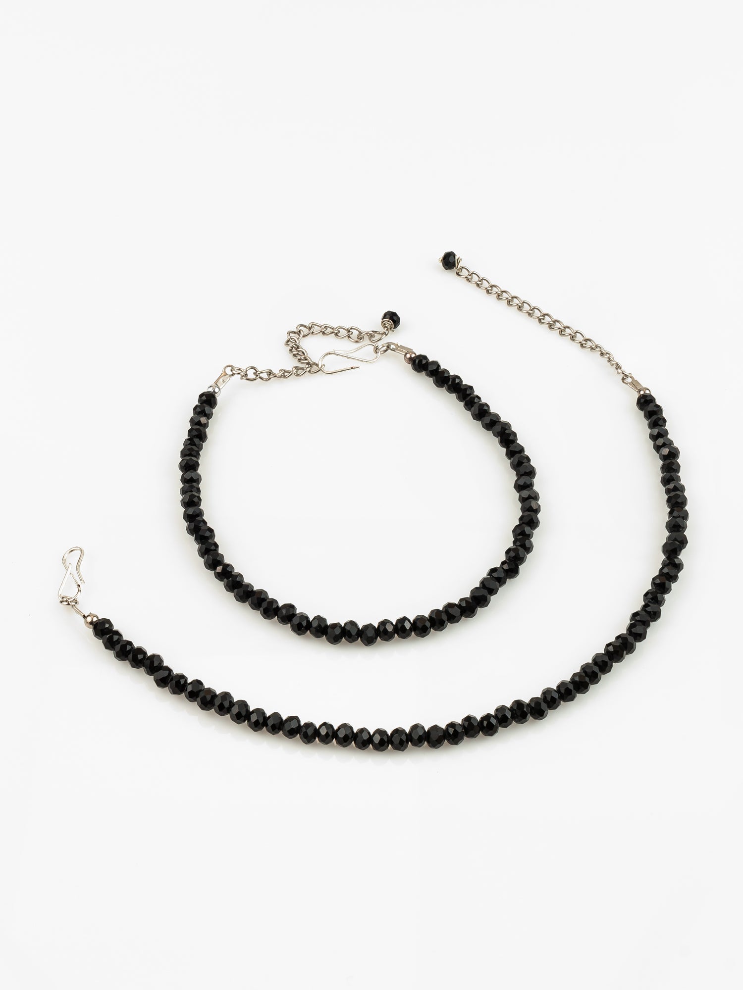 Aadita Silver Plated Black Beaded Stylish Anklet Set for Women and Girls