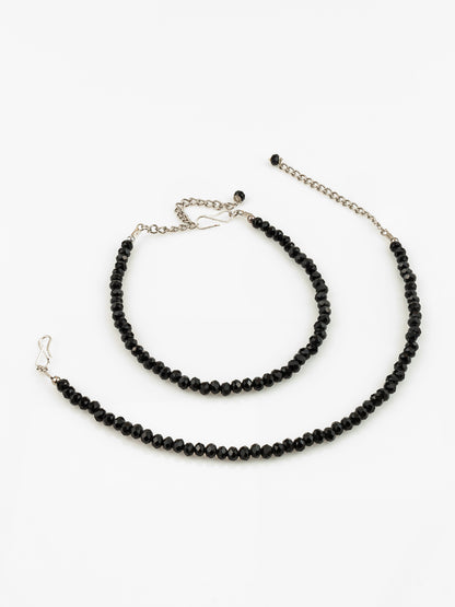 Aadita Silver Plated Black Beaded Stylish Anklet Set for Women and Girls