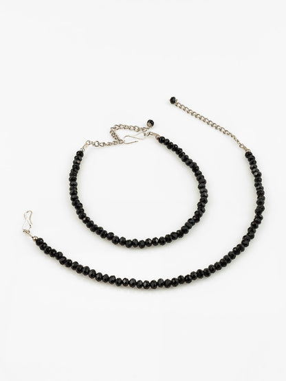 Aadita Silver Plated Black Beaded Stylish Anklet Set for Women and Girls WAK5223