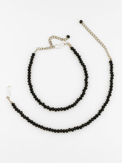 Aadita Silver Plated Black Beaded Stylish Anklet Set for Women and Girls WAK5223