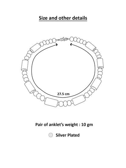 Aadita Silver Plated Black Beaded Stylish Anklet Set for Women and Girls