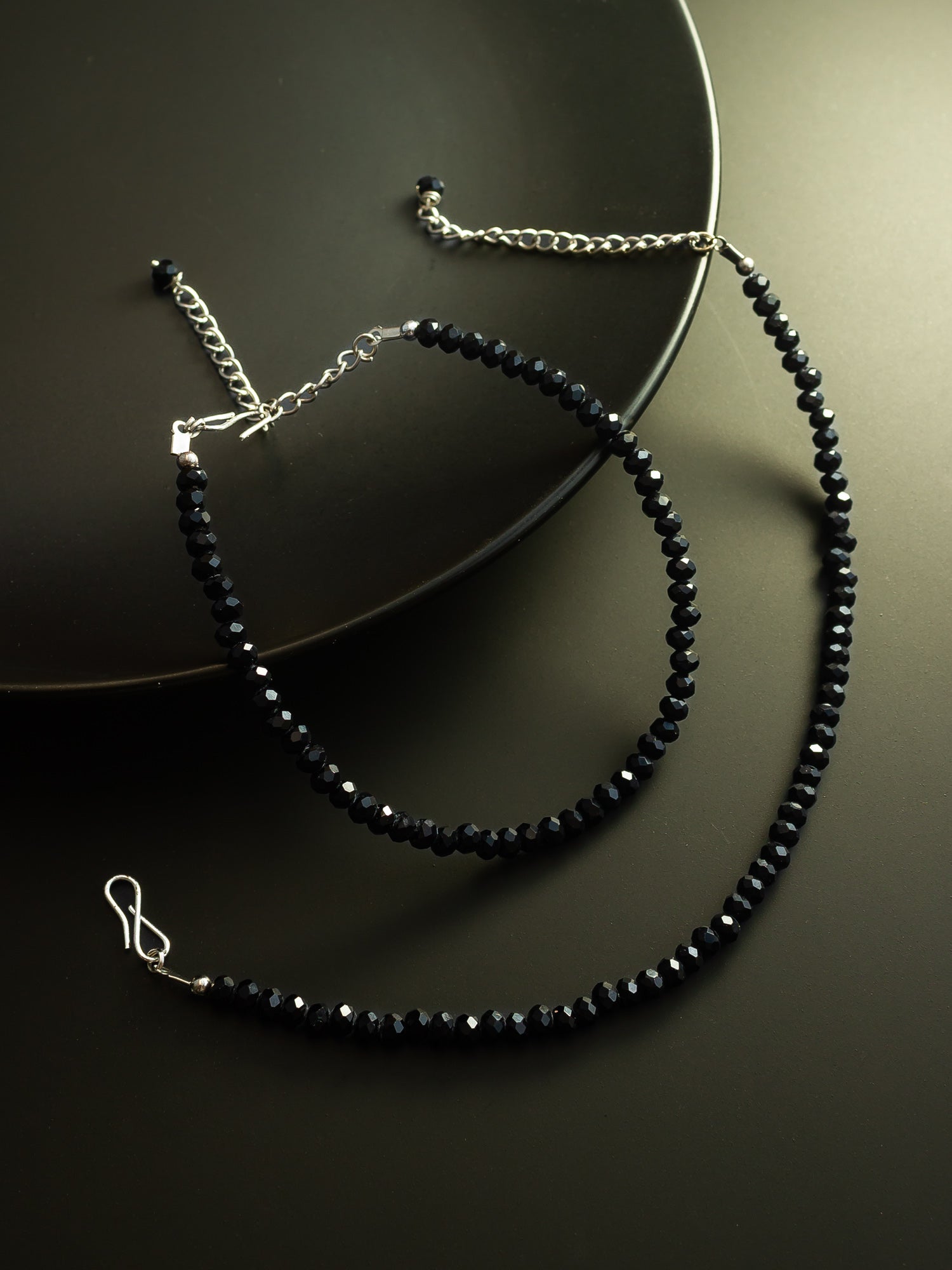 Aadita Silver Plated Black Beaded Stylish Anklet Set for Women and Girls WAK5223