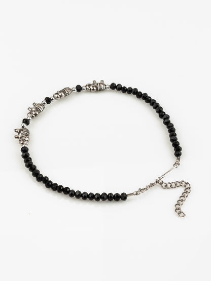 Aadita Silver Plated Black Beaded Elephant Design Anklet Set for Women