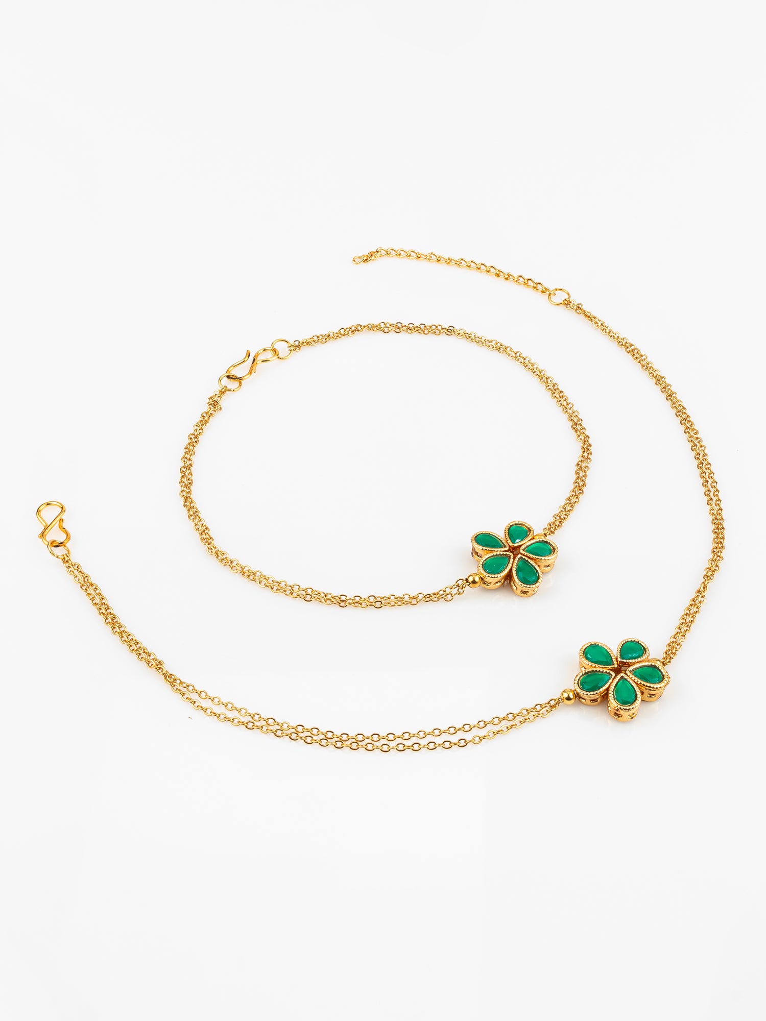 Aadita Gold Plated Green Floral Design Anklet Set for Women & Girls