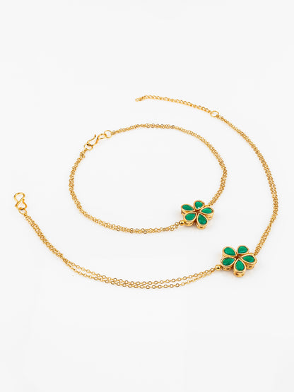Aadita Gold Plated Green Floral Design Anklet Set for Women & Girls