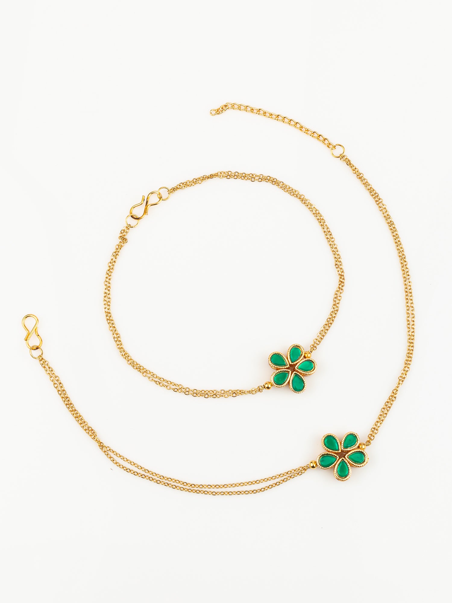 Aadita Gold Plated Green Floral Design Anklet Set for Women & Girls