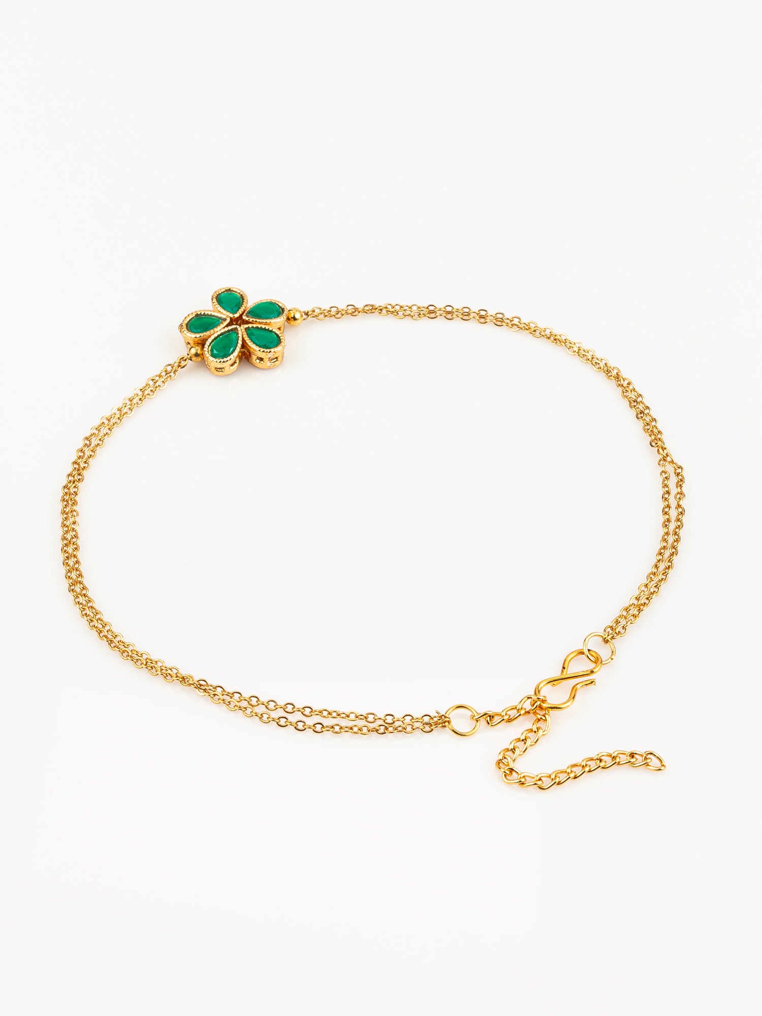 Aadita Gold Plated Green Floral Design Anklet Set for Women & Girls