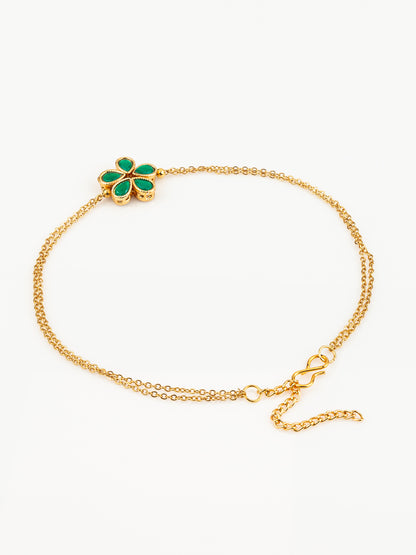 Aadita Gold Plated Green Floral Design Anklet Set for Women & Girls