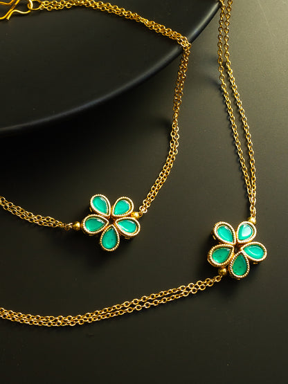 Aadita Gold Plated Green Floral Design Anklet Set for Women & Girls