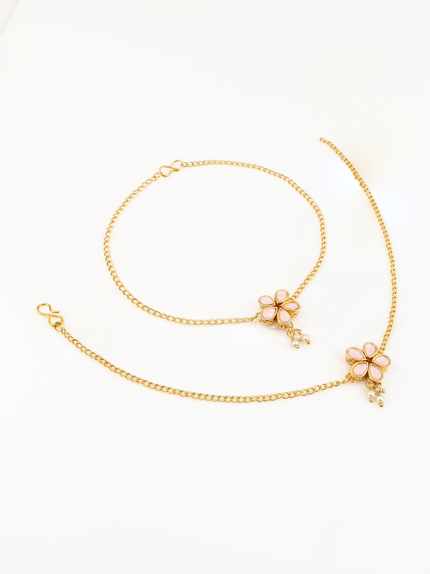 Aadita Gold Plated Pink Flower Design Anklet for Women and Girls