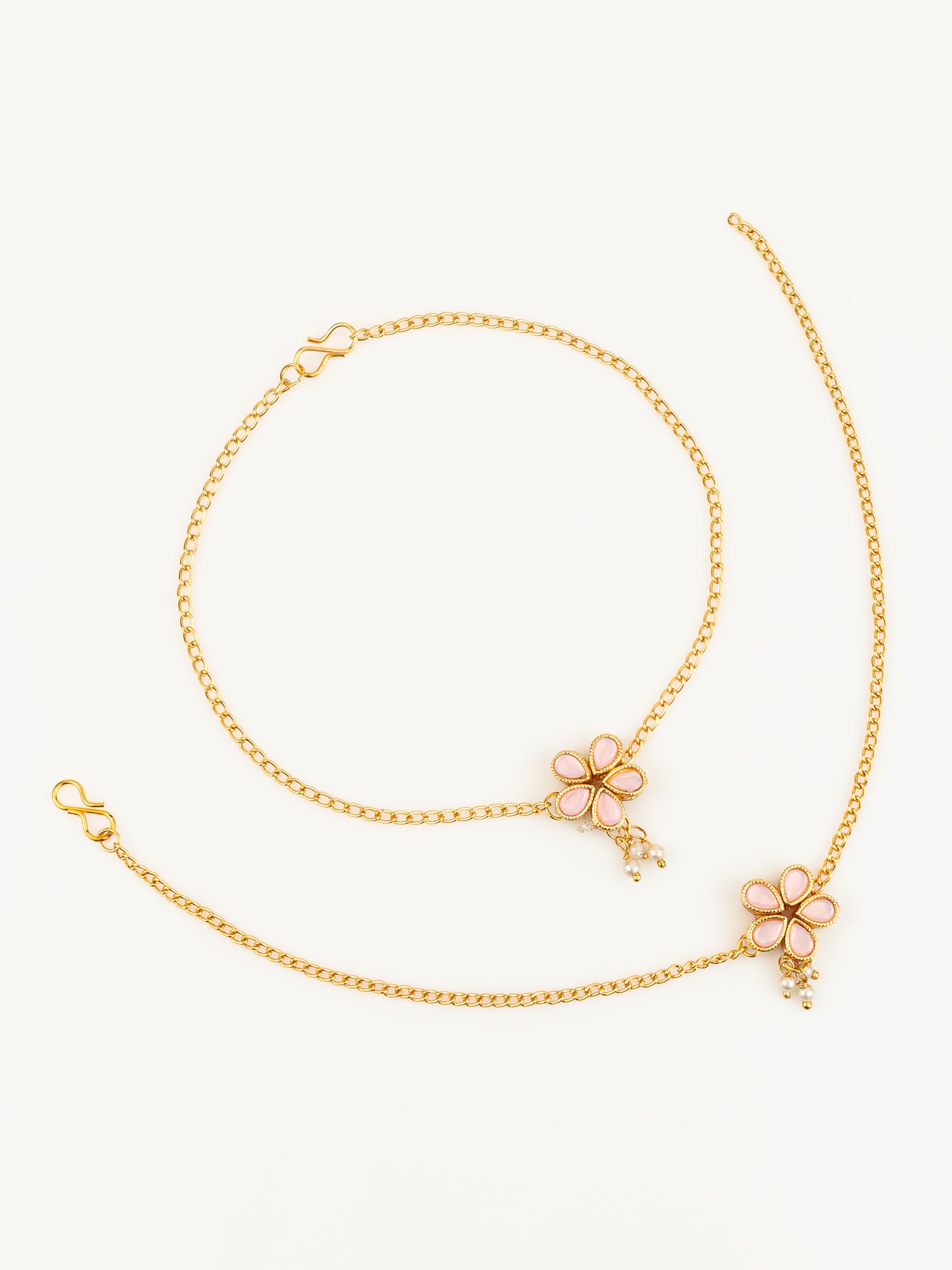 Aadita Gold Plated Pink Flower Design Anklet for Women and Girls