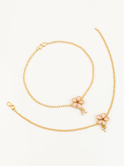 Aadita Gold Plated Pink Flower Design Anklet for Women and Girls