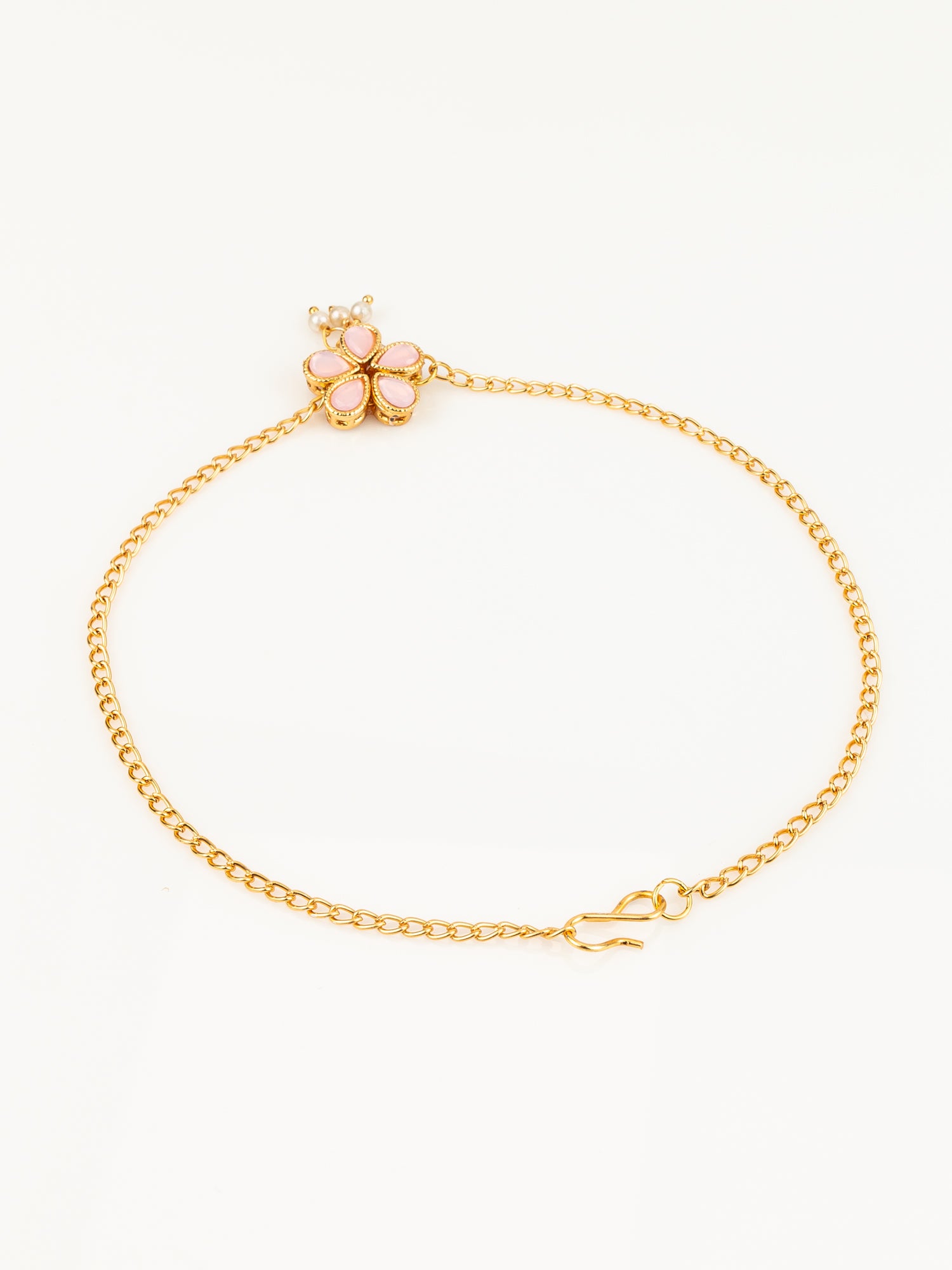 Aadita Gold Plated Pink Flower Design Anklet for Women and Girls