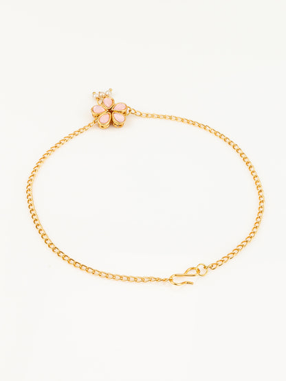 Aadita Gold Plated Pink Flower Design Anklet for Women and Girls