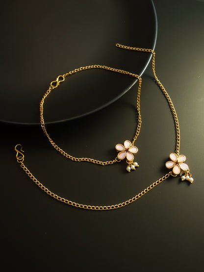 Aadita Gold Plated Pink Flower Design Anklet for Women and Girls