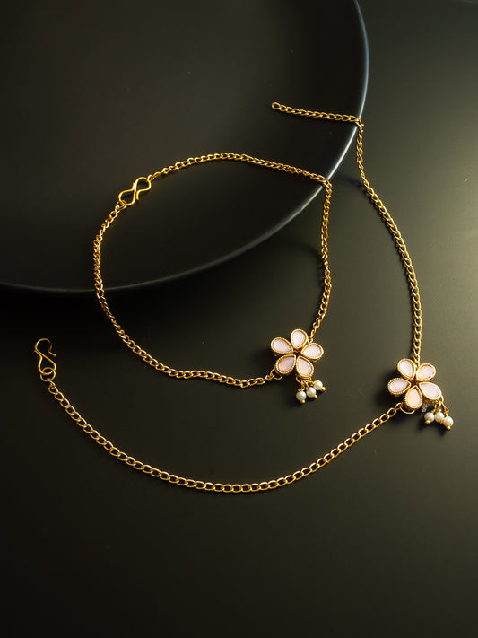Aadita Gold Plated Pink Flower Design Anklet for Women and Girls