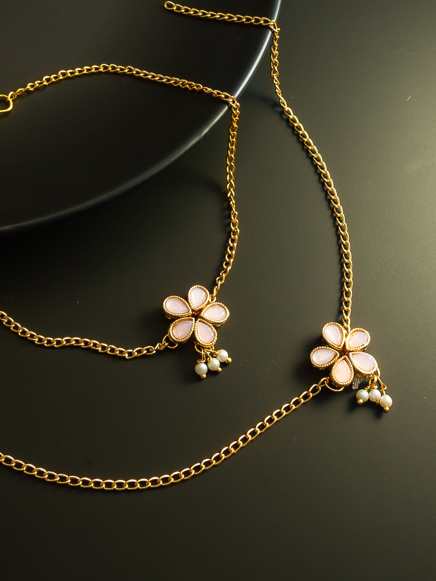 Aadita Gold Plated Pink Flower Design Anklet for Women and Girls
