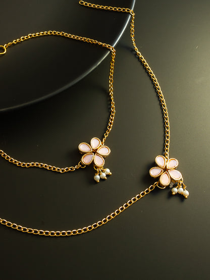 Aadita Gold Plated Pink Flower Design Anklet for Women and Girls