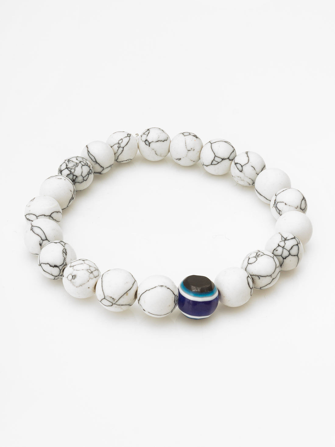 Aadita White Marbled Beaded Evil Eye Stretch Bracelet