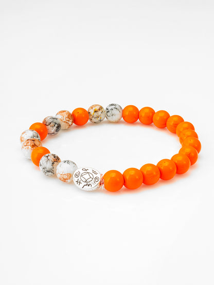 Aadita Orange and Marbled Beaded Bracelet with Engraved Silver Charm