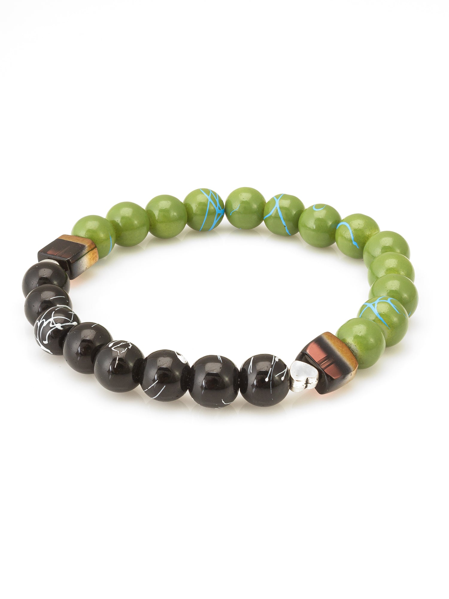 Aadita Green and Black Patterned Beaded Stretch Bracelet