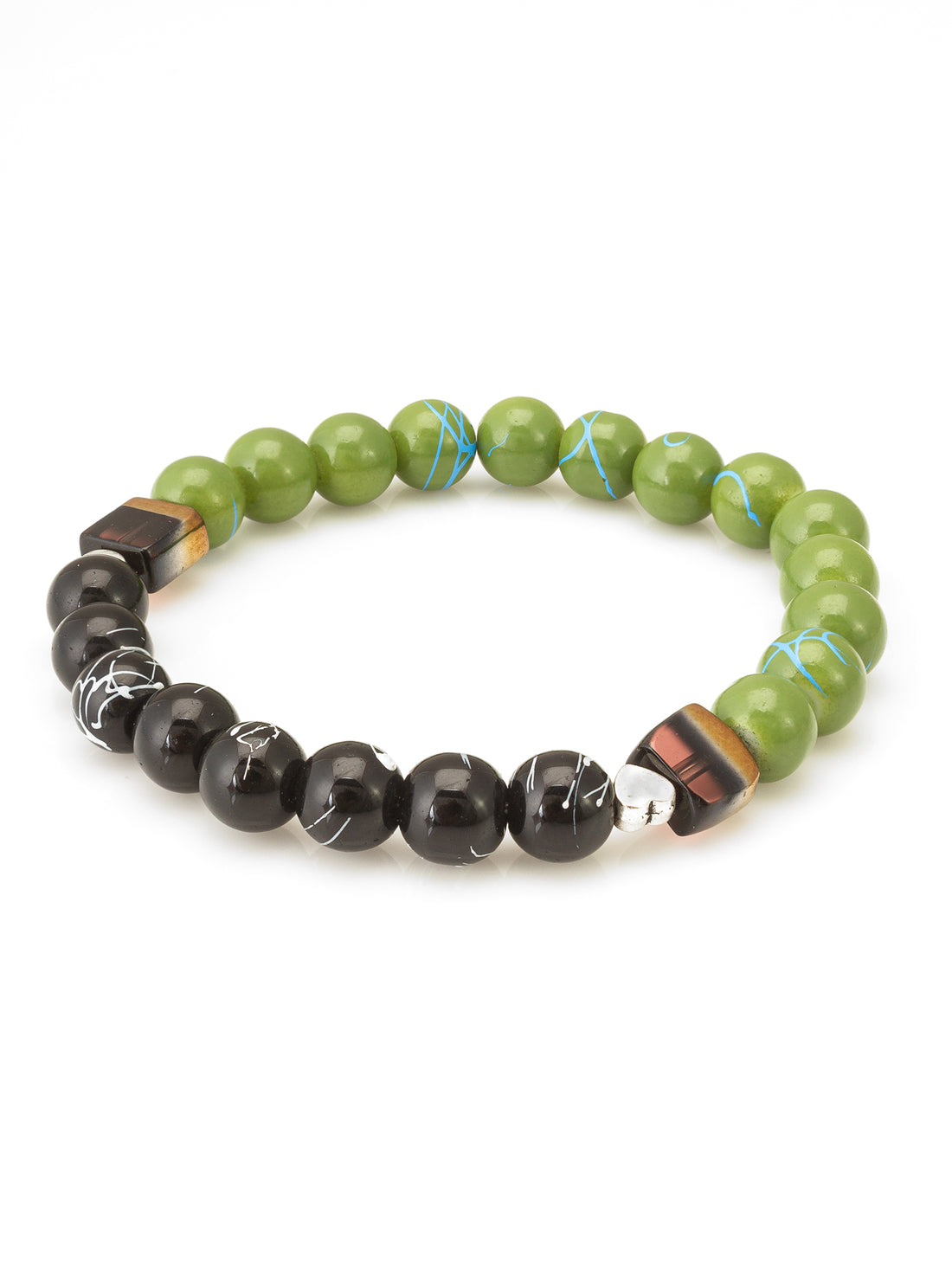 Aadita Green and Black Patterned Beaded Stretch Bracelet