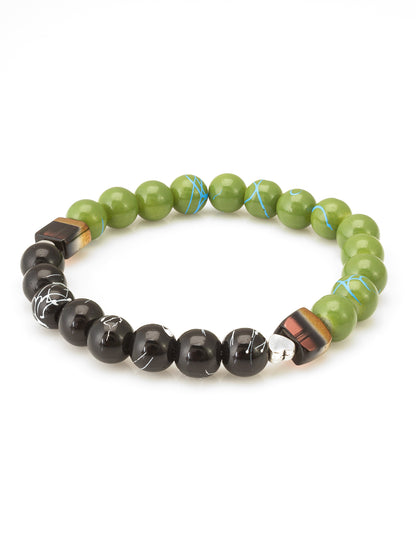 Aadita Green and Black Patterned Beaded Stretch Bracelet