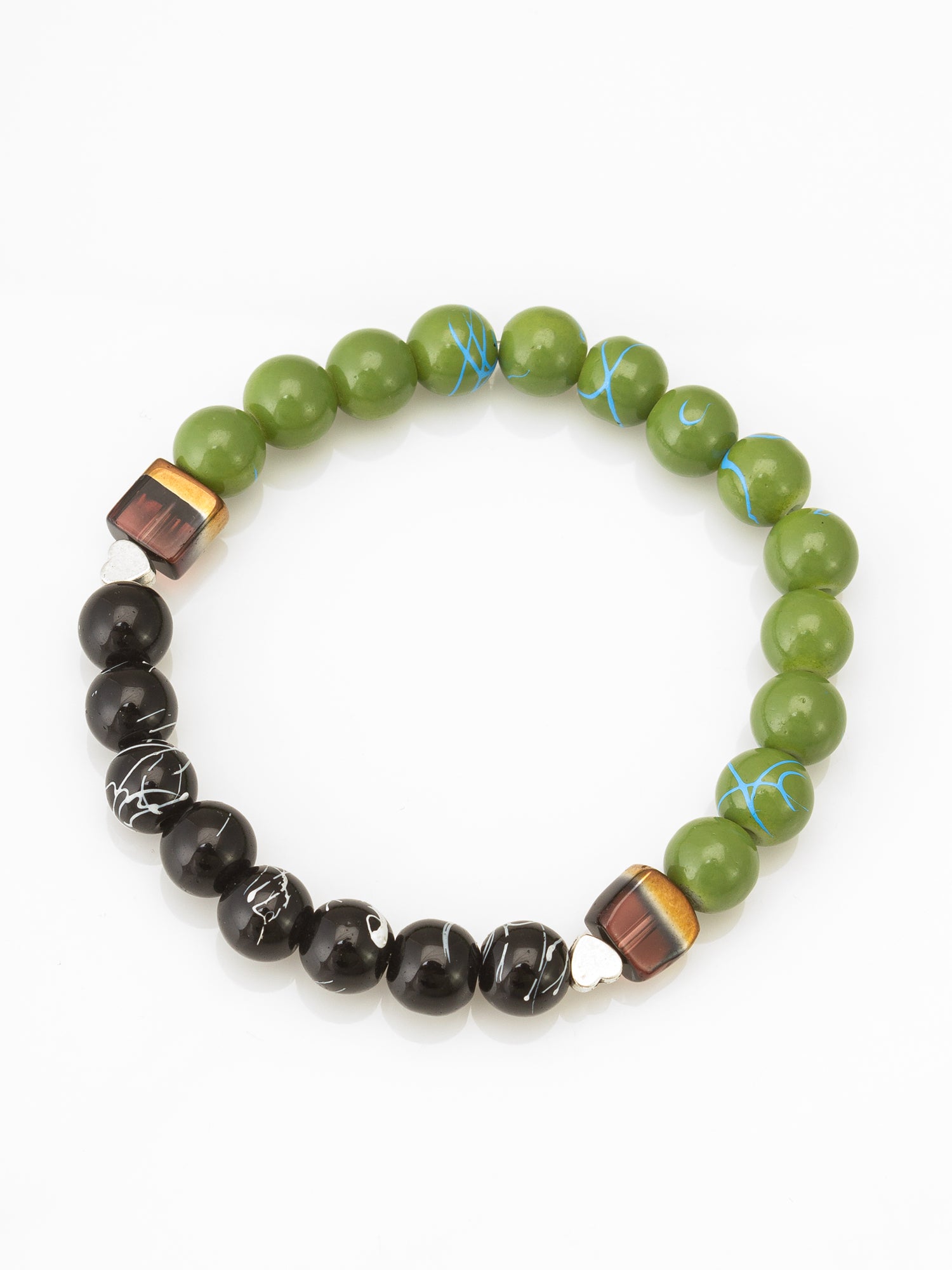 Aadita Green and Black Patterned Beaded Stretch Bracelet