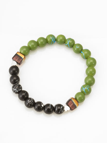 Aadita Green and Black Patterned Beaded Stretch Bracelet