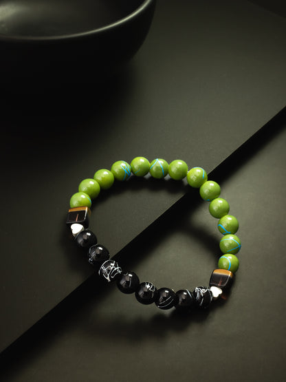Aadita Green and Black Patterned Beaded Stretch Bracelet