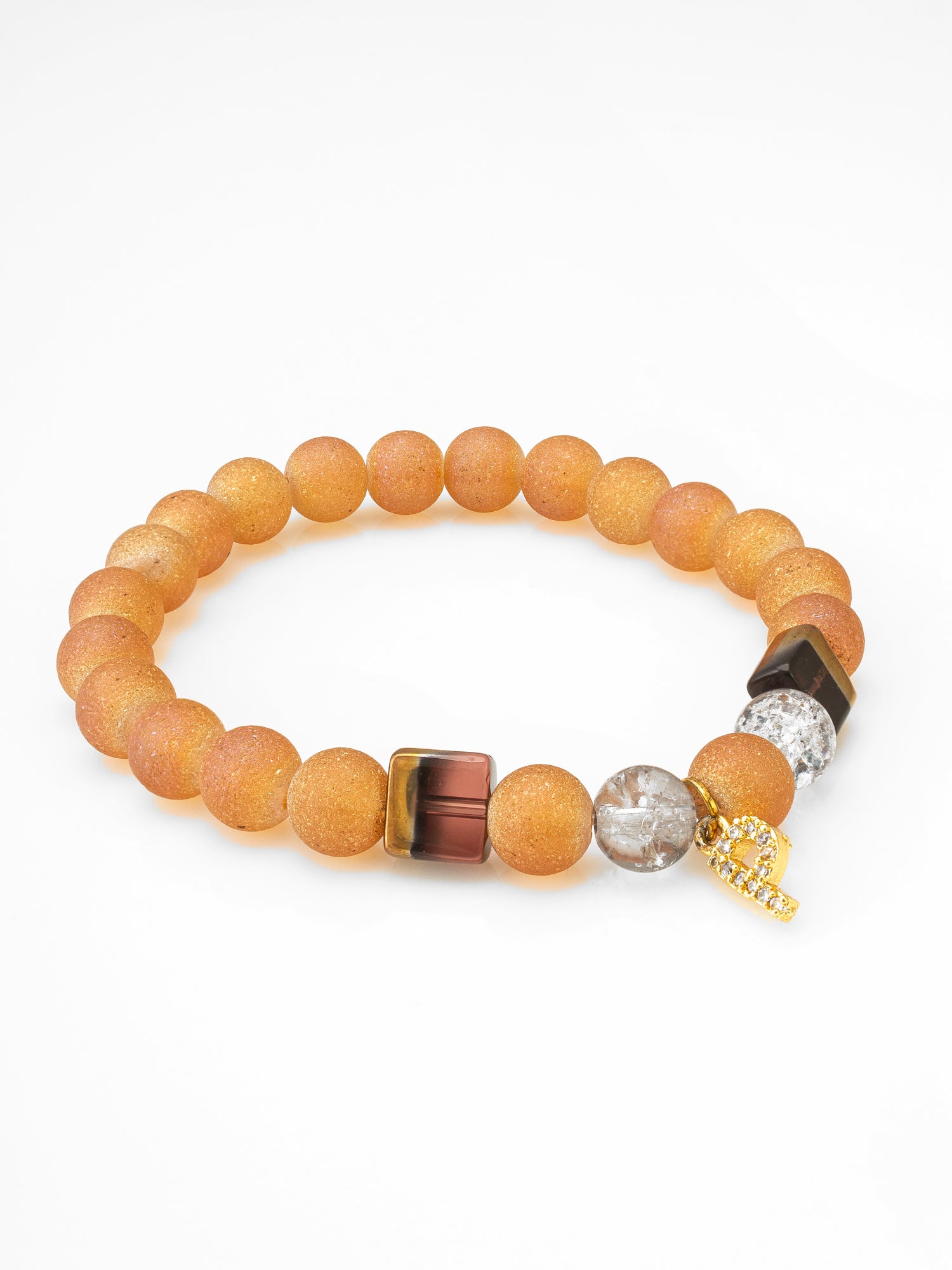 Aadita Textured Peach Beaded Bracelet with Crystal P Charm