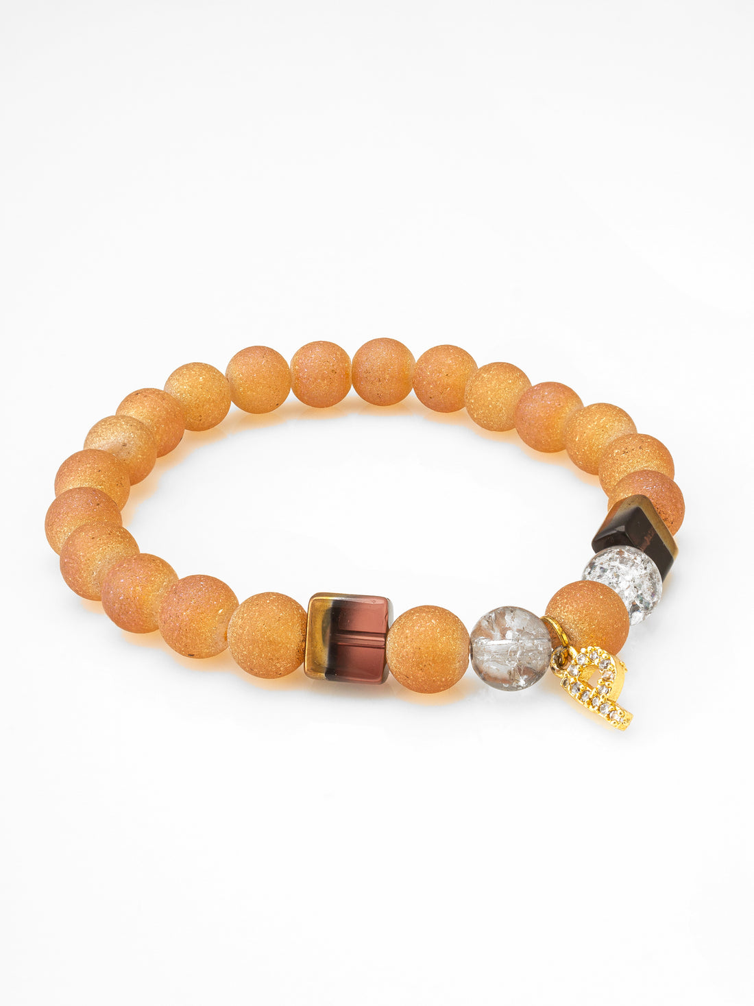 Aadita Textured Peach Beaded Bracelet with Crystal P Charm