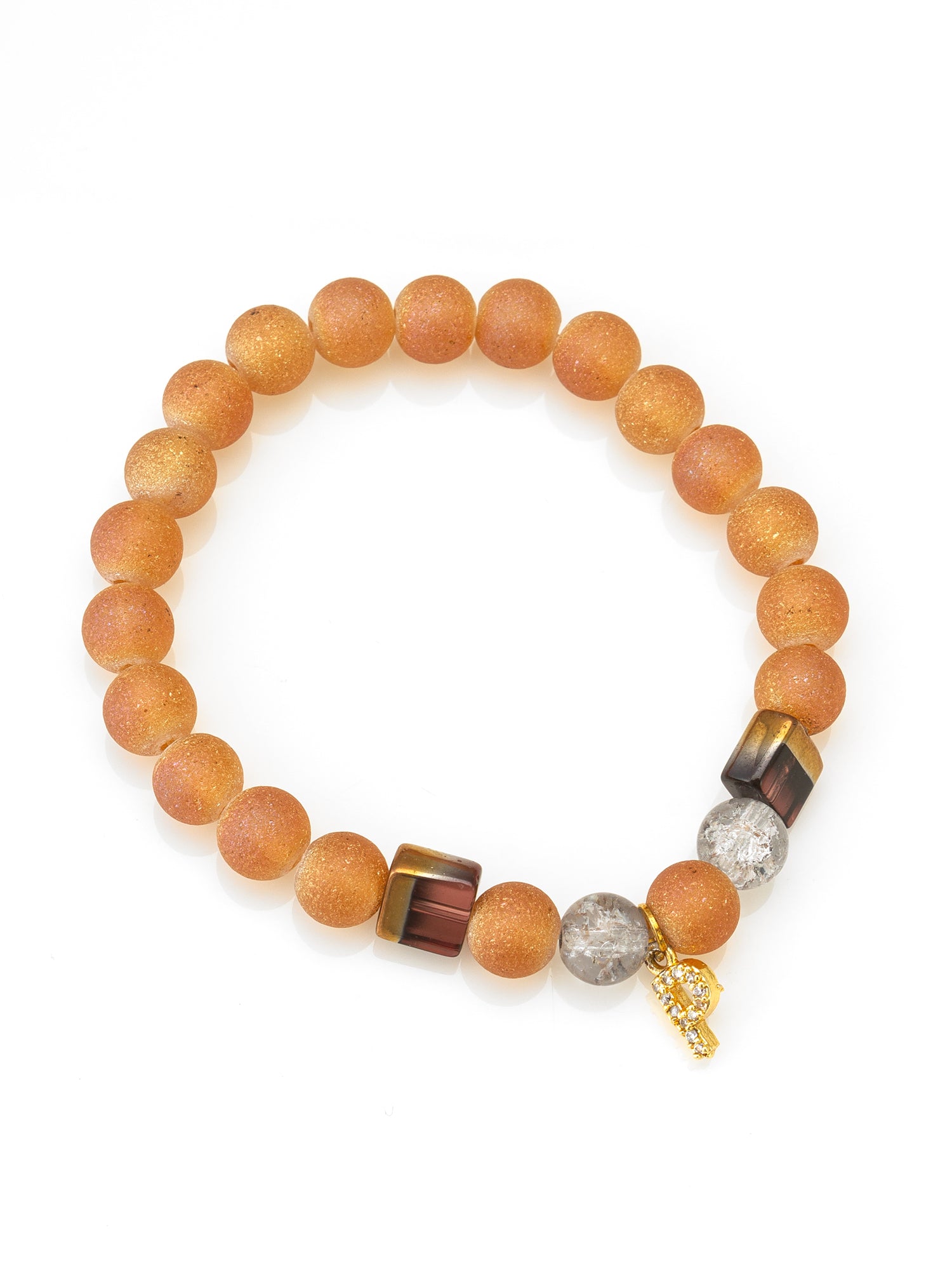 Aadita Textured Peach Beaded Bracelet with Crystal P Charm