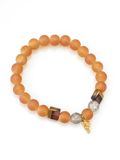 Aadita Textured Peach Beaded Bracelet with Crystal P Charm