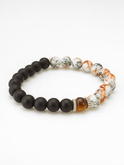 Aadita Matte Black and Marbled White Beaded Contrast Bracelet