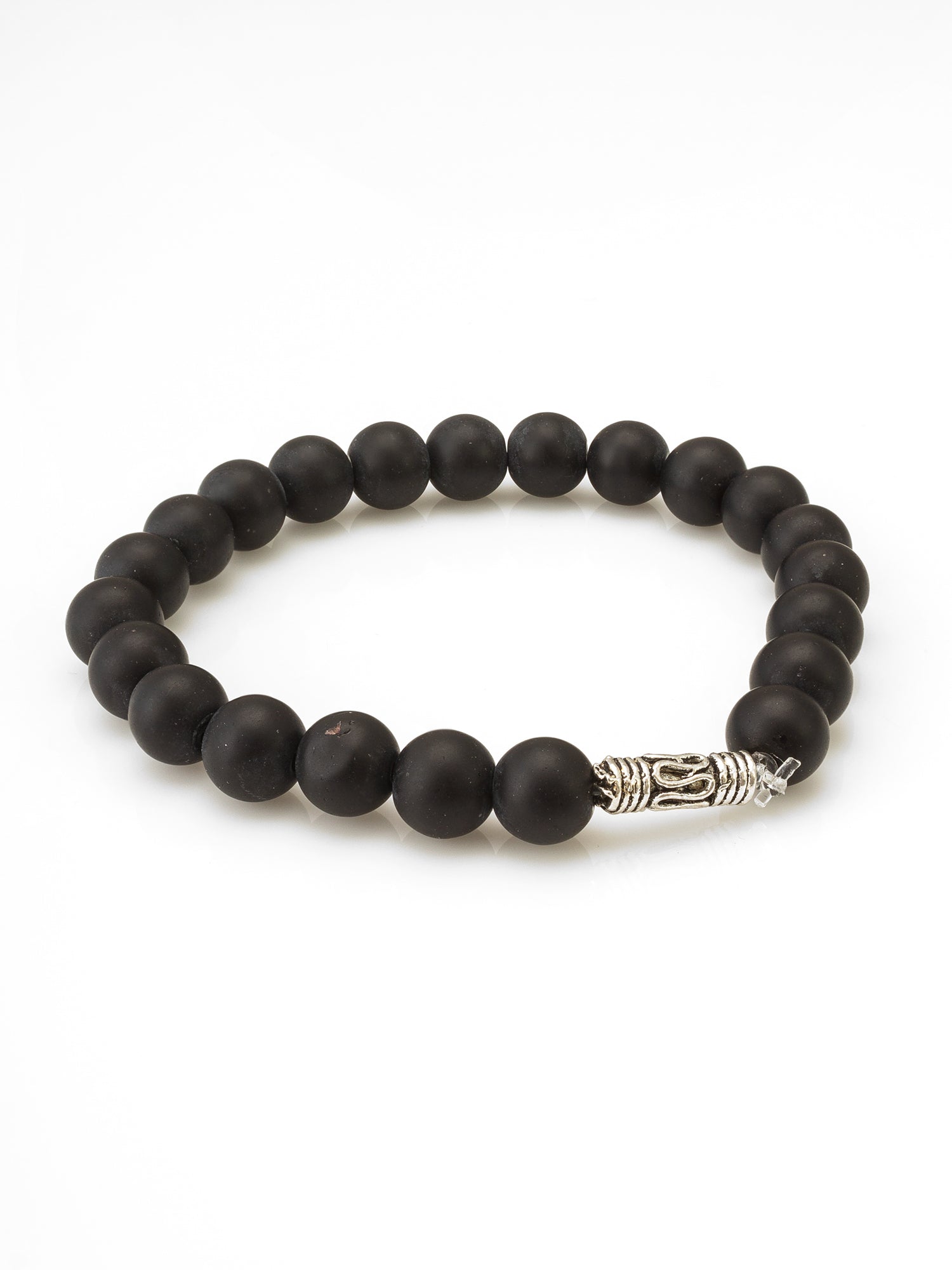 Aadita Matte Black Bead Bracelet with Silver Tone Accent