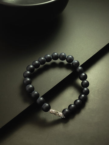 Aadita Matte Black Bead Bracelet with Silver Tone Accent